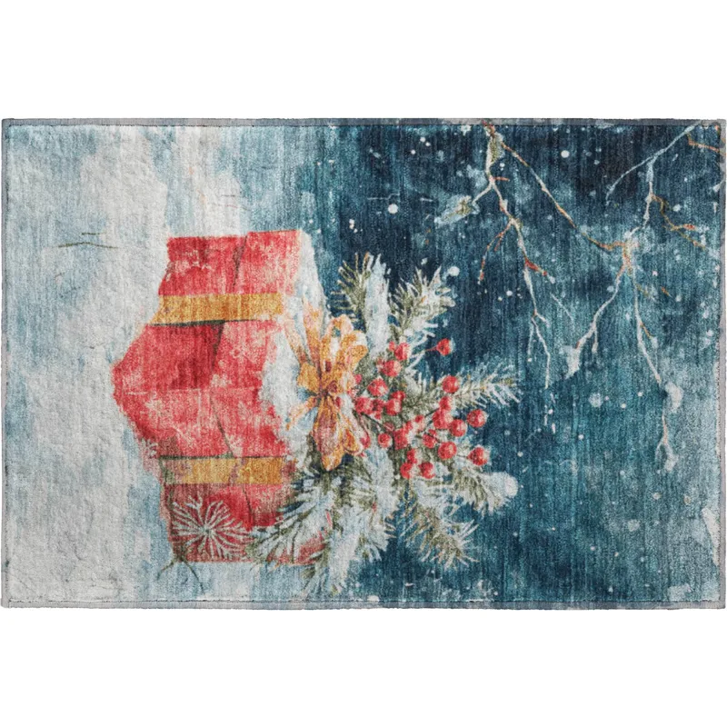Luxury Washable Indoor/Outdoor Merry & Bright Blue 1\'8\" x 2\'6\" Rug