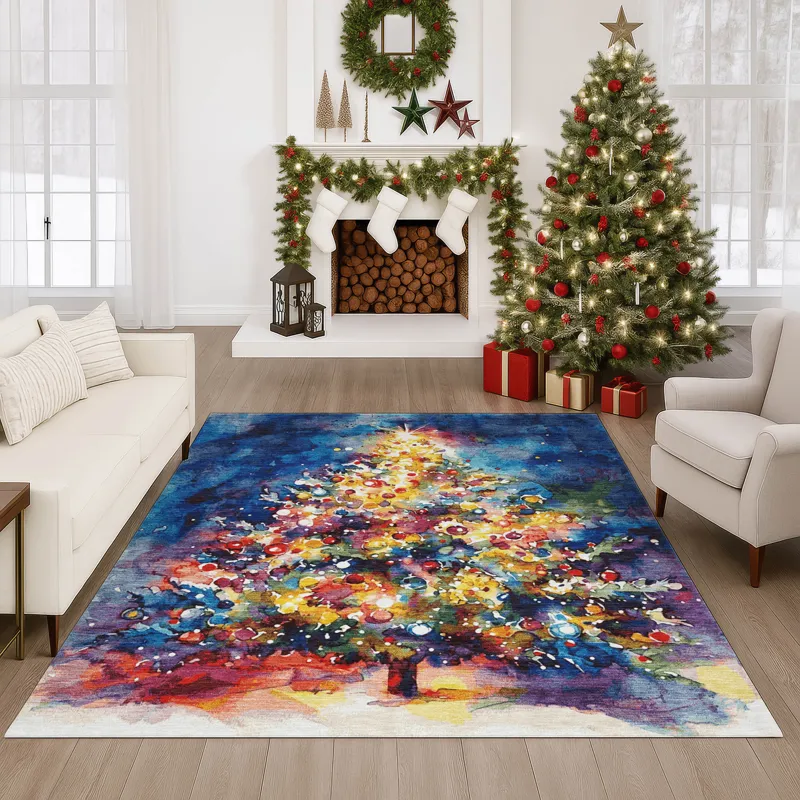 Luxury Washable Indoor/Outdoor Merry & Bright Navy 2\'6\" x 3\'10\" Rug