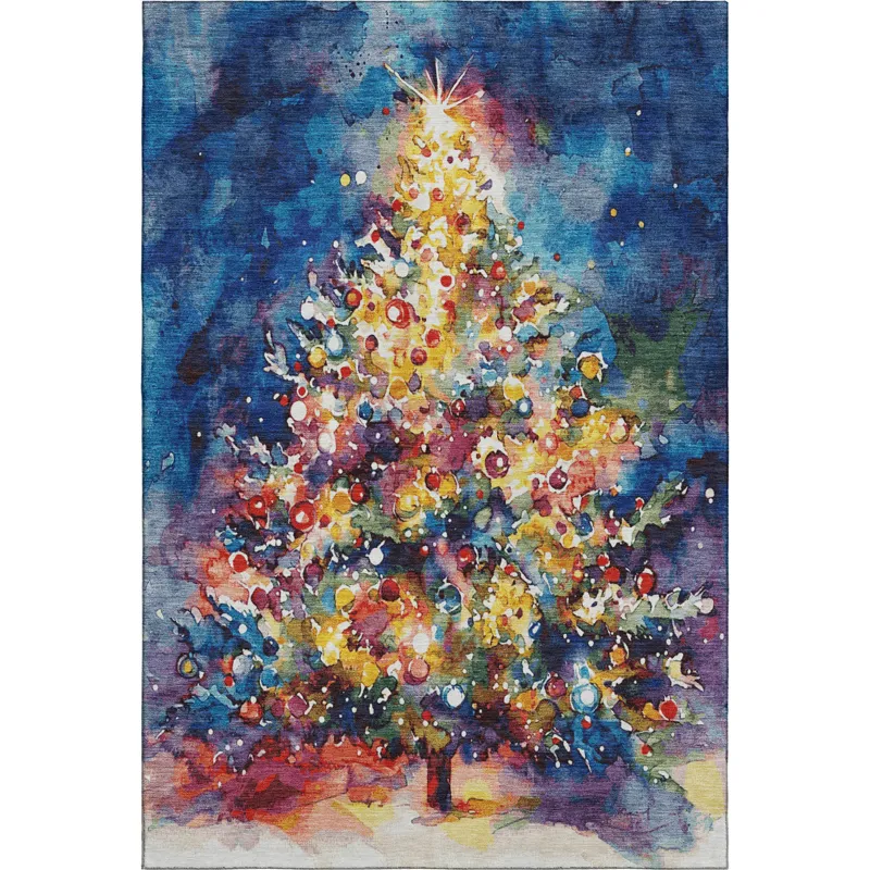 Luxury Washable Indoor/Outdoor Merry & Bright Navy 2\'6\" x 3\'10\" Rug