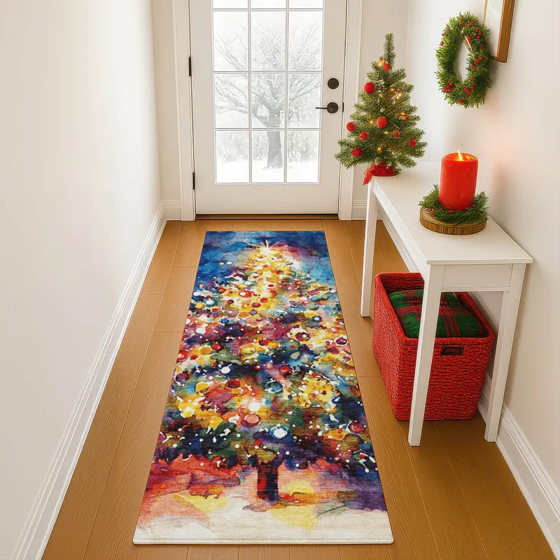 Luxury Washable Indoor/Outdoor Merry & Bright Navy 2\'3\" x 7\'6\" Runner Rug