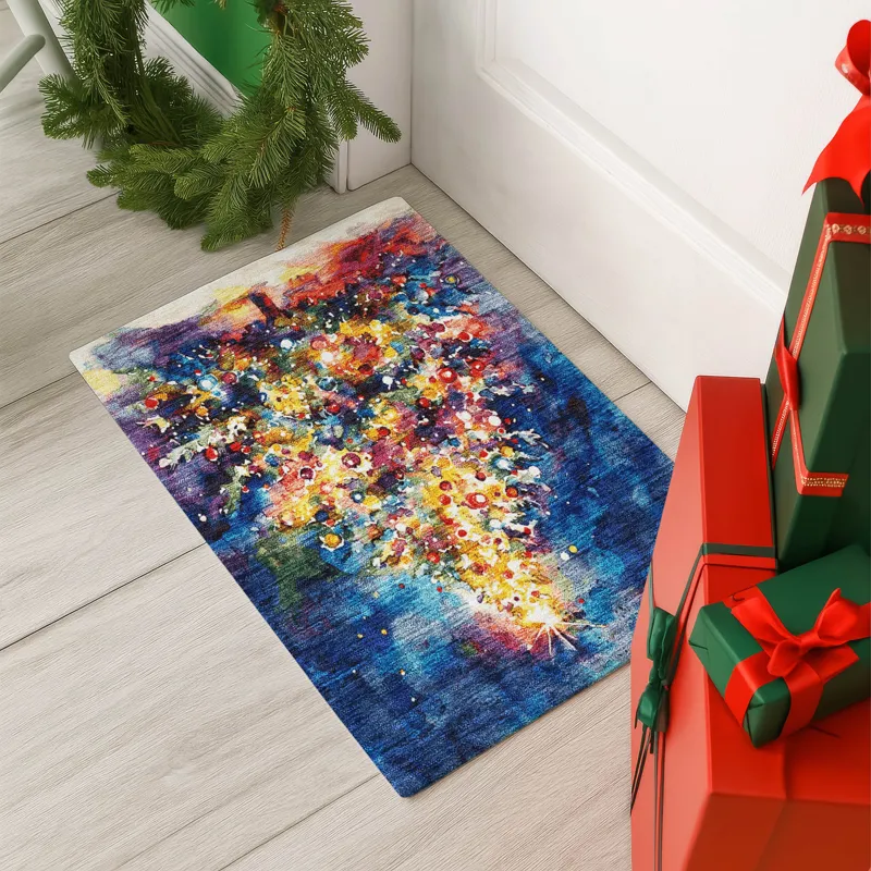 Luxury Washable Indoor/Outdoor Merry & Bright Navy 1\'8\" x 2\'6\" Rug