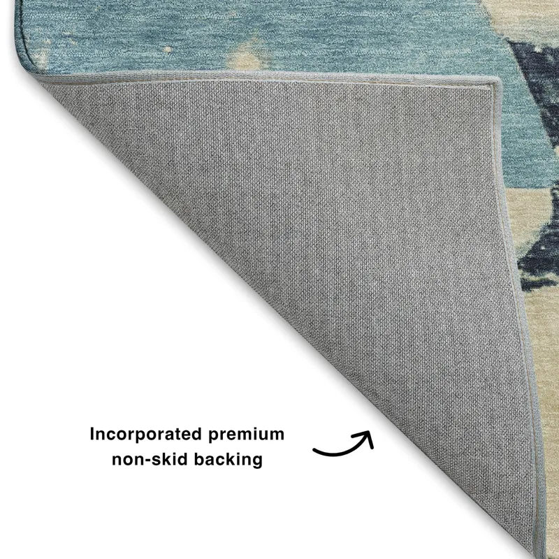 Luxury Washable Indoor/Outdoor Merry & Bright Blue 9\' x 12\' Rug