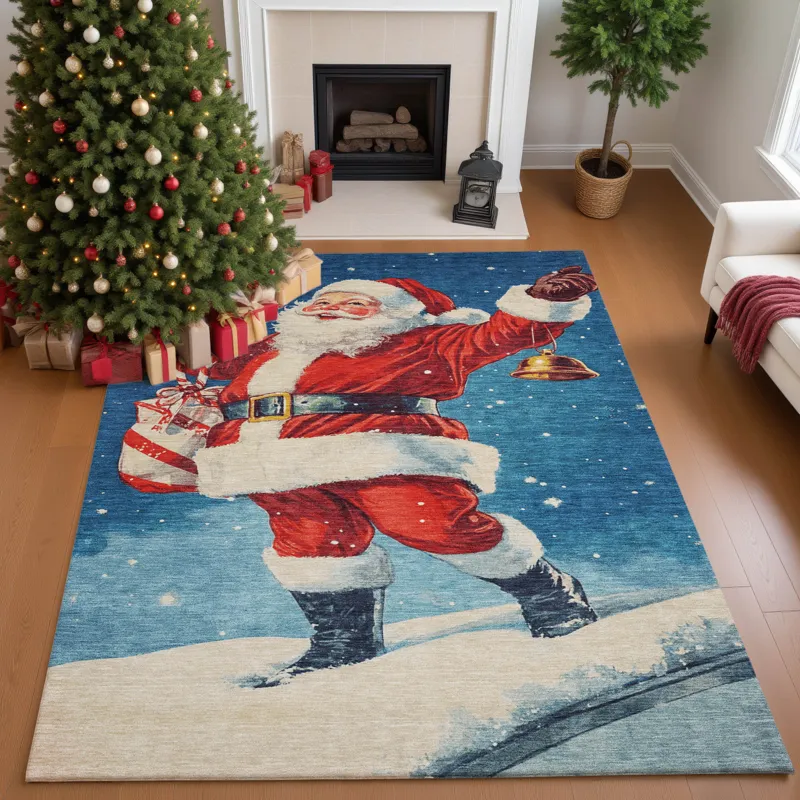 Luxury Washable Indoor/Outdoor Merry & Bright Blue 9\' x 12\' Rug