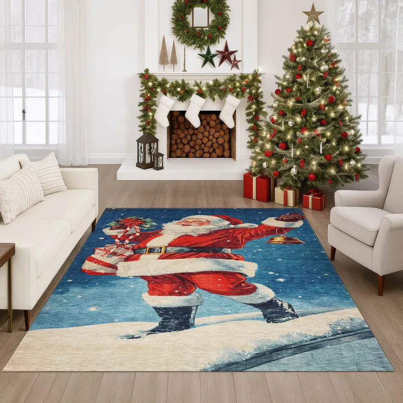 Luxury Washable Indoor/Outdoor Merry & Bright Blue 9\' x 12\' Rug