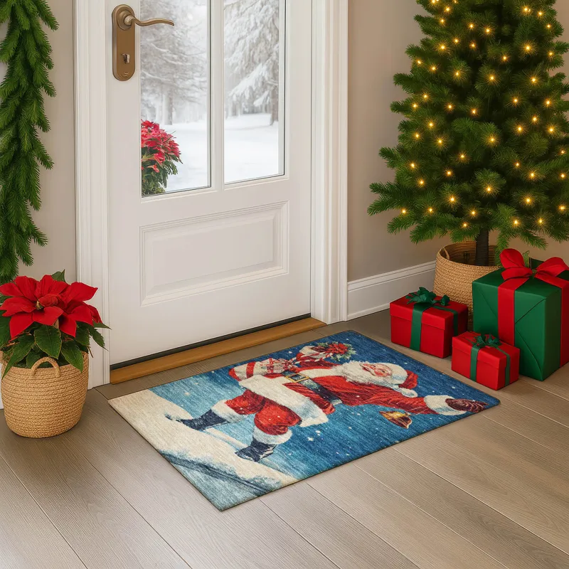 Luxury Washable Indoor/Outdoor Merry & Bright Blue 1\'8\" x 2\'6\" Rug