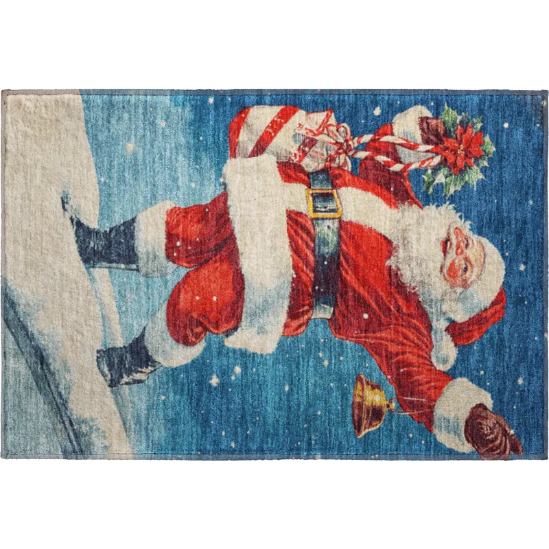Luxury Washable Indoor/Outdoor Merry & Bright Blue 1\'8\" x 2\'6\" Rug