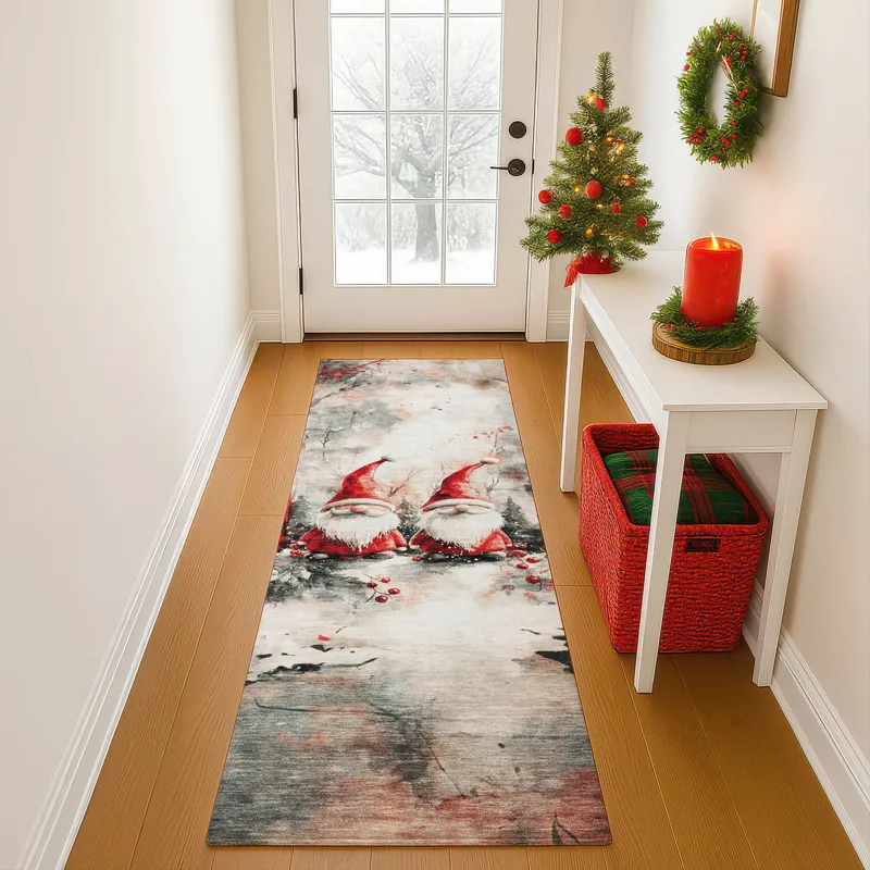 Luxury Washable Indoor/Outdoor Merry & Bright Ivory 2\'3\" x 7\'6\" Runner Rug
