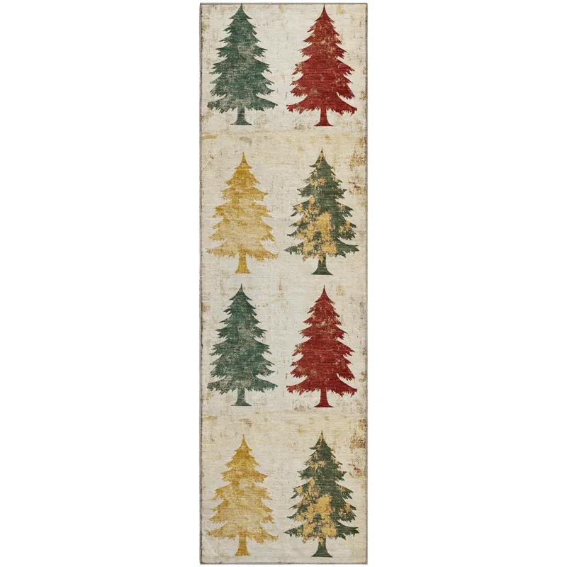 Luxury Washable Indoor/Outdoor Merry & Bright Ivory 2\'3\" x 7\'6\" Runner Rug