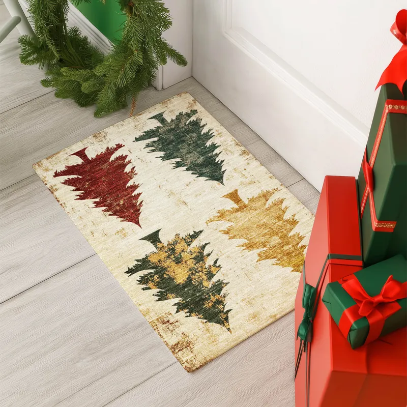 Luxury Washable Indoor/Outdoor Merry & Bright Ivory 1\'8\" x 2\'6\" Rug