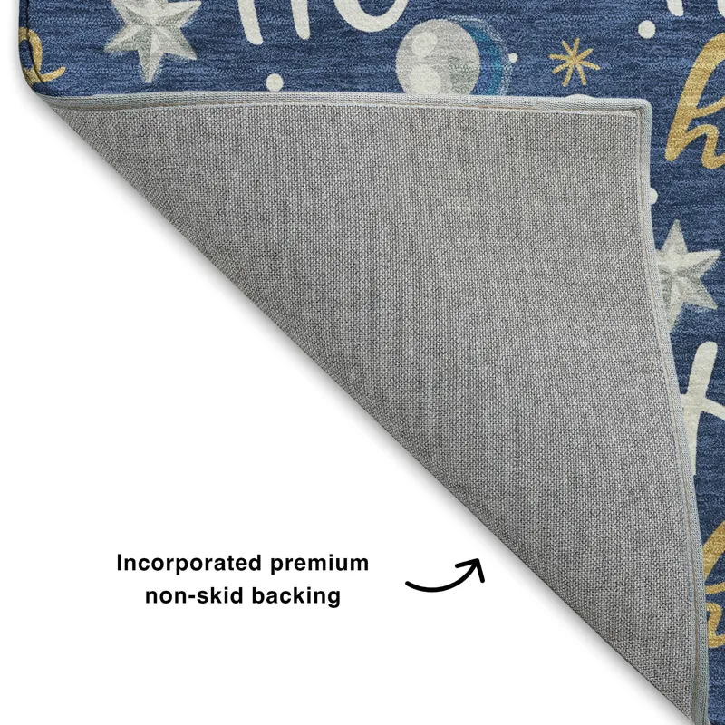 Luxury Washable Indoor/Outdoor Merry & Bright Navy 8\' x 10\' Rug
