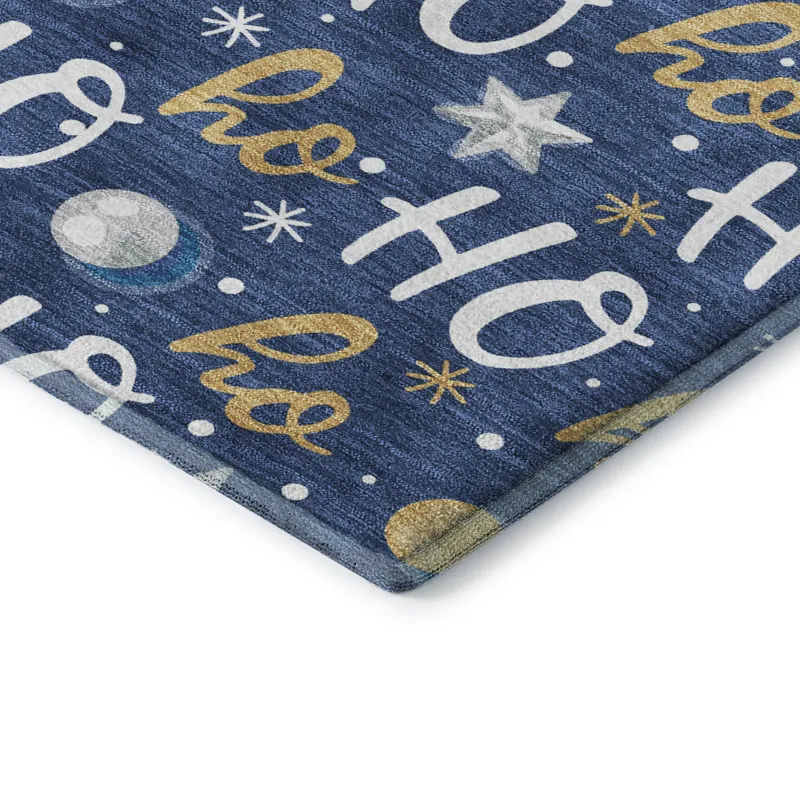 Luxury Washable Indoor/Outdoor Merry & Bright Navy 8\' x 10\' Rug