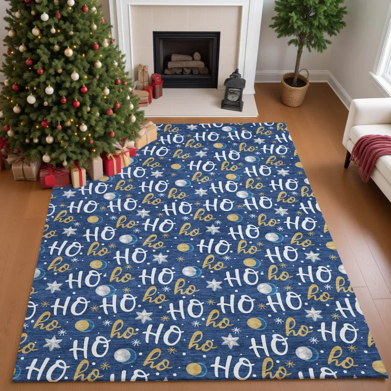 Luxury Washable Indoor/Outdoor Merry & Bright Navy 8\' x 10\' Rug
