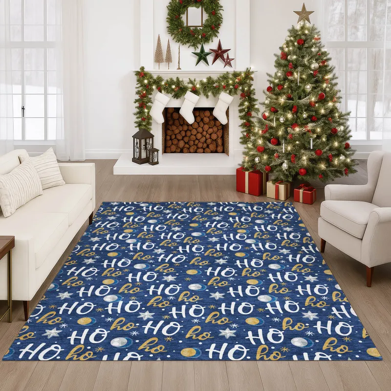 Luxury Washable Indoor/Outdoor Merry & Bright Navy 8\' x 10\' Rug