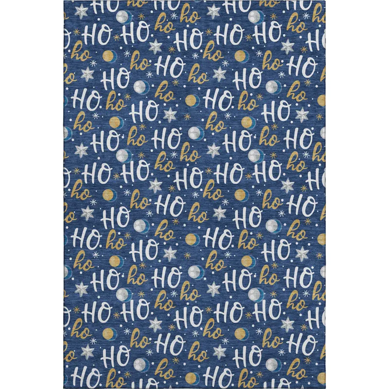 Luxury Washable Indoor/Outdoor Merry & Bright Navy 8\' x 10\' Rug