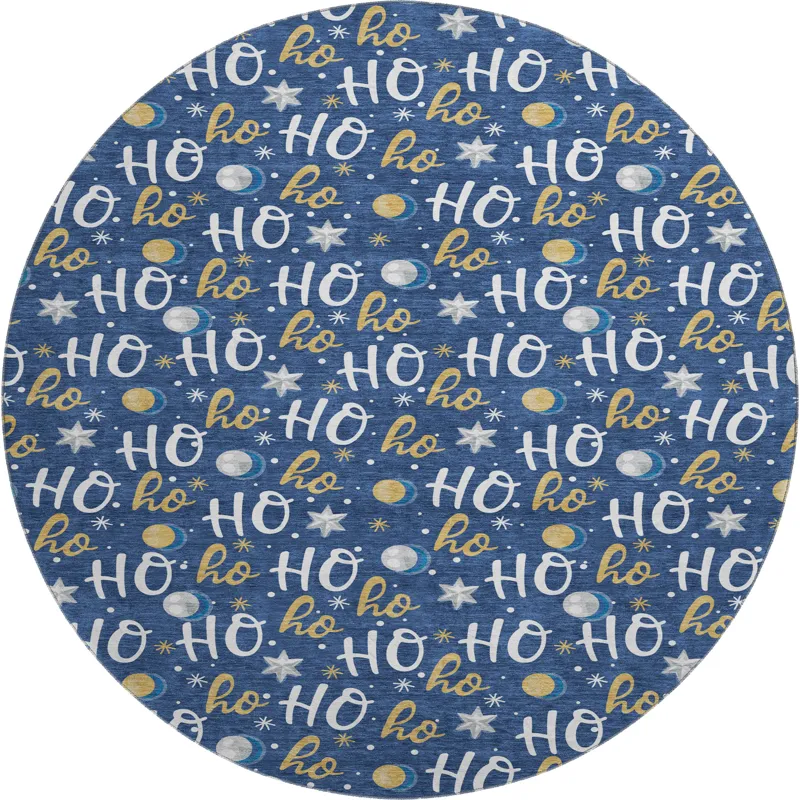 Luxury Washable Indoor/Outdoor Merry & Bright Navy 8\' x 8\' Round Rug