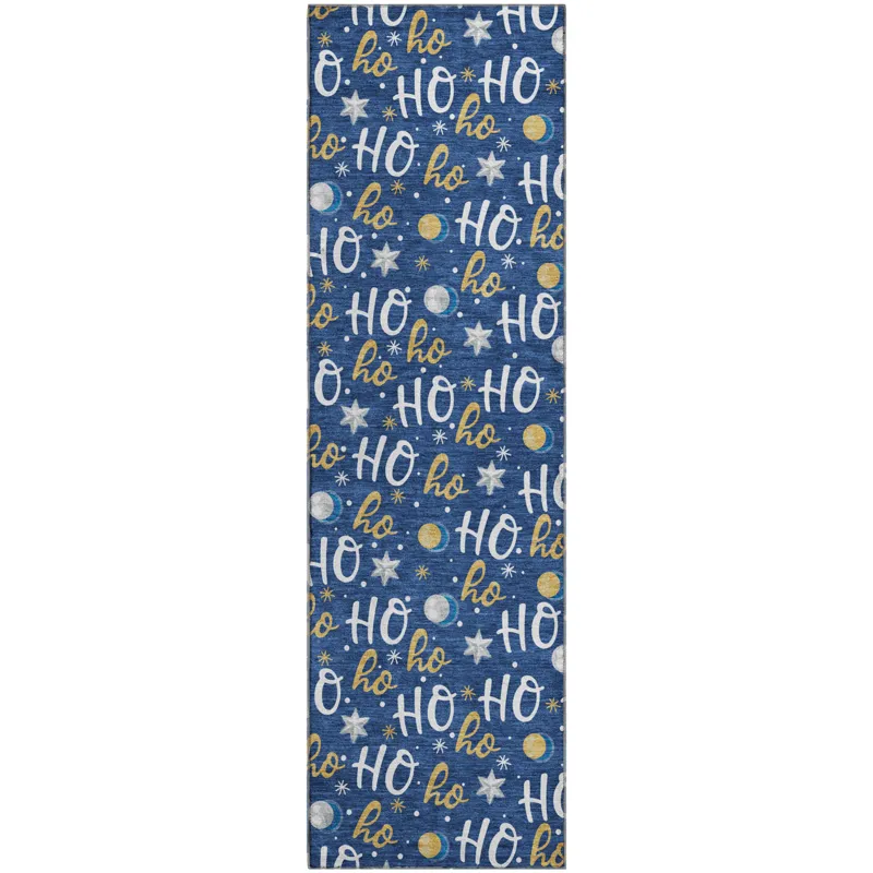 Luxury Washable Indoor/Outdoor Merry & Bright Navy 2\'3\" x 7\'6\" Runner Rug