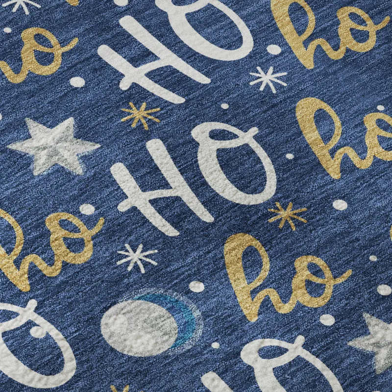 Luxury Washable Indoor/Outdoor Merry & Bright Navy 8\' x 10\' Rug