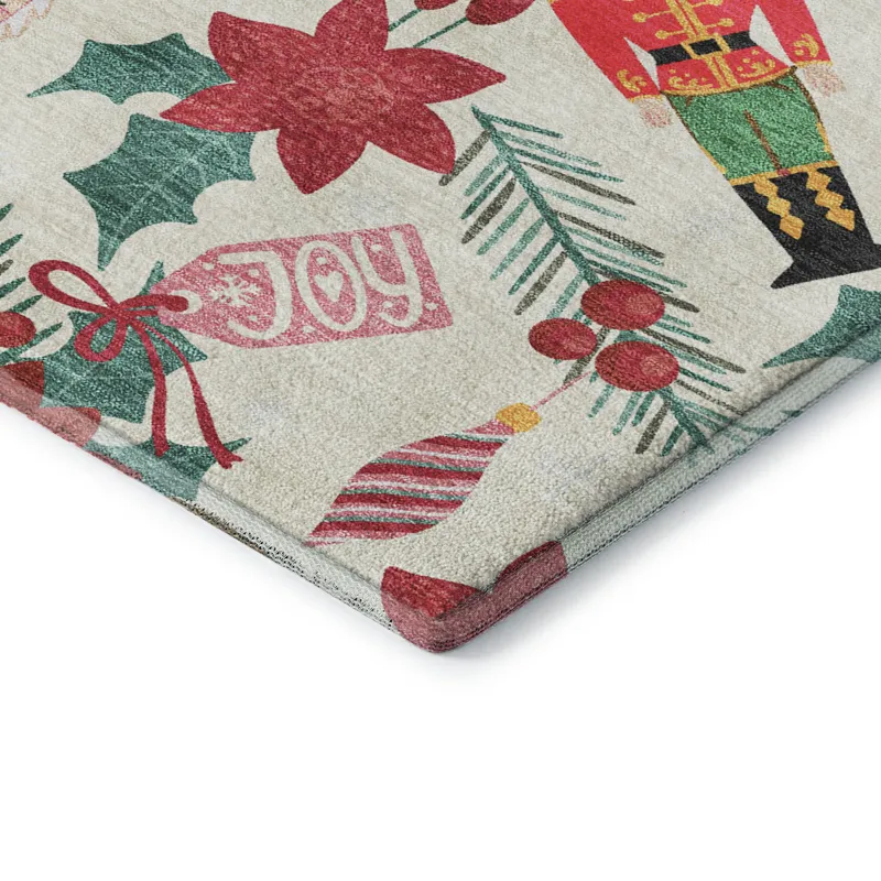 Luxury Washable Indoor/Outdoor Merry & Bright Ivory 2\'3\" x 7\'6\" Runner Rug