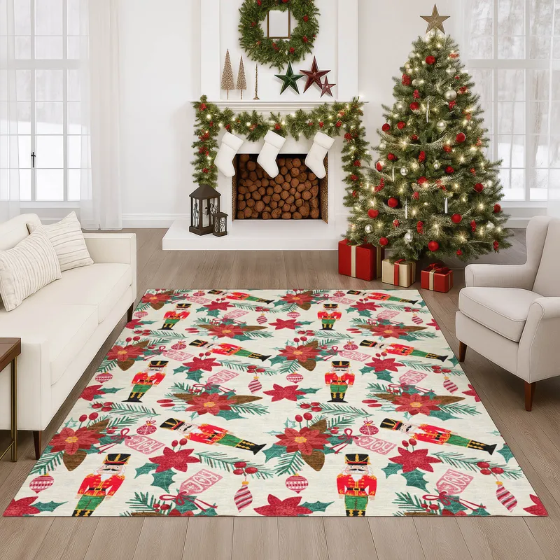 Luxury Washable Indoor/Outdoor Merry & Bright Ivory 5\' x 7\'6\" Rug