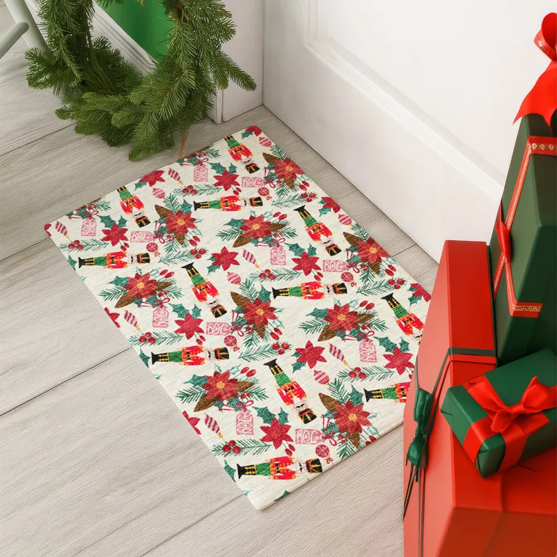 Luxury Washable Indoor/Outdoor Merry & Bright Ivory 1\'8\" x 2\'6\" Rug