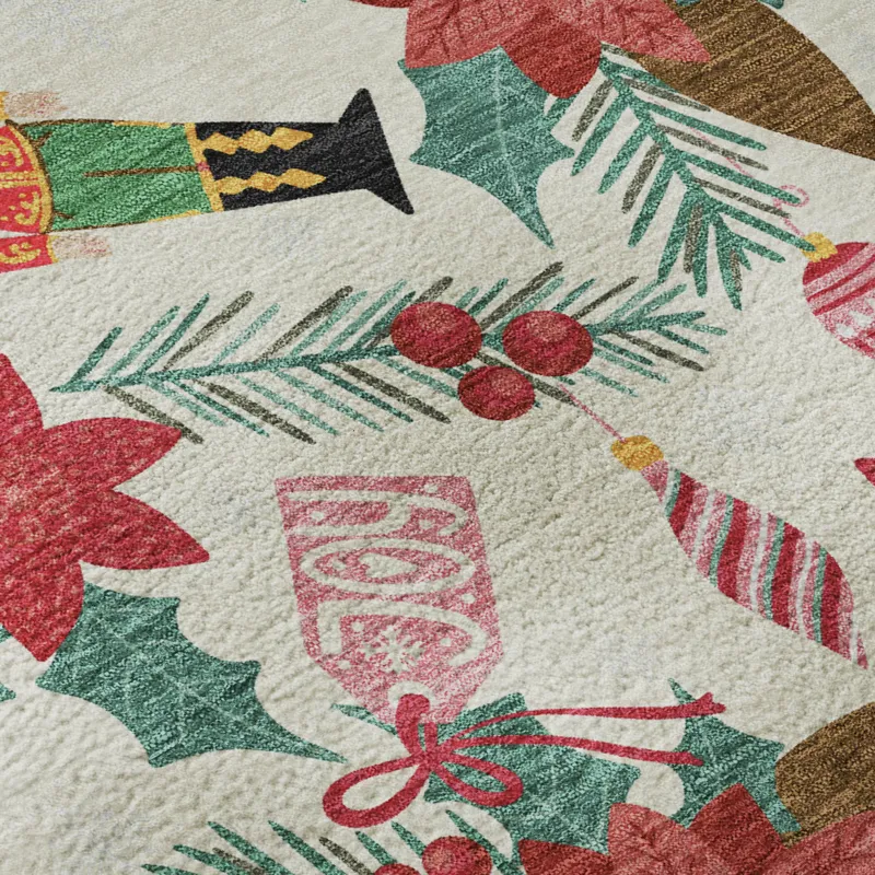 Luxury Washable Indoor/Outdoor Merry & Bright Ivory 2\'3\" x 7\'6\" Runner Rug