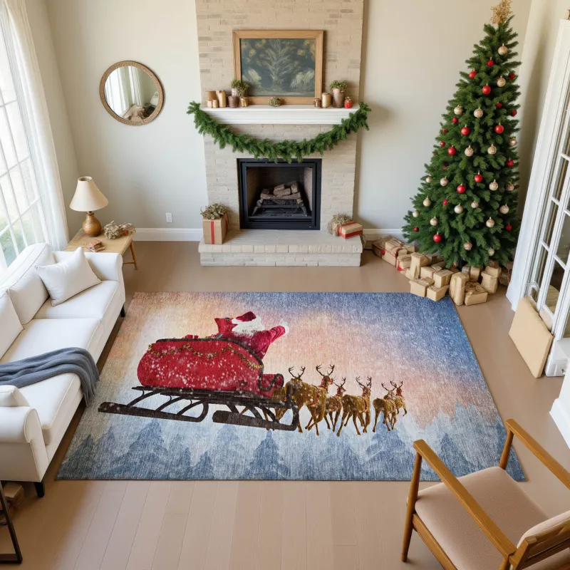 Luxury Washable Indoor/Outdoor Merry & Bright Twilight 9\' x 12\' Rug