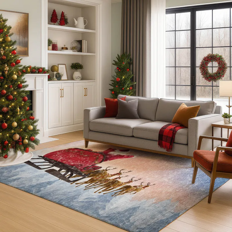 Luxury Washable Indoor/Outdoor Merry & Bright Twilight 9\' x 12\' Rug