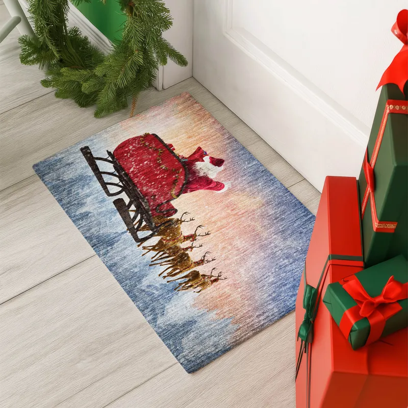 Luxury Washable Indoor/Outdoor Merry & Bright Twilight 1\'8\" x 2\'6\" Rug