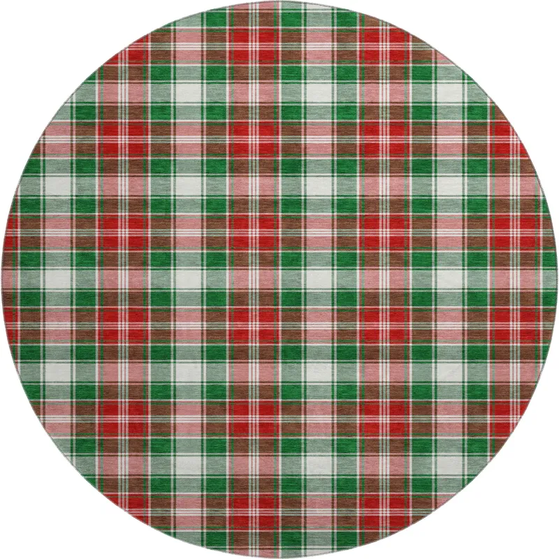 Luxury Washable Indoor/Outdoor Merry & Bright Emerald 8\' x 8\' Round Rug