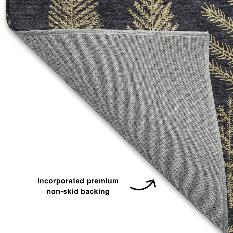 Luxury Washable Indoor/Outdoor Merry & Bright Black 8\' x 10\' Rug