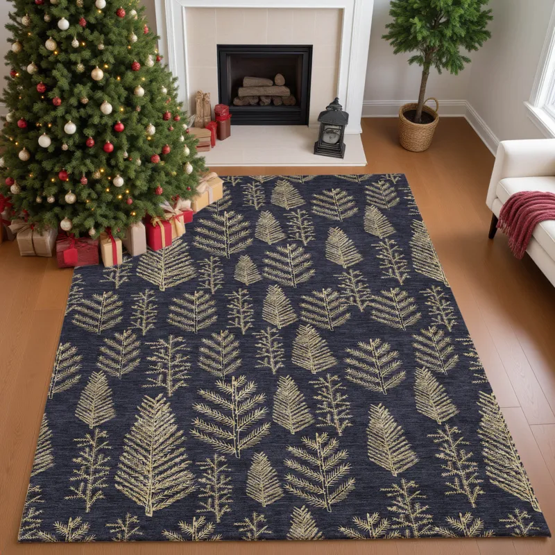 Luxury Washable Indoor/Outdoor Merry & Bright Black 8\' x 10\' Rug