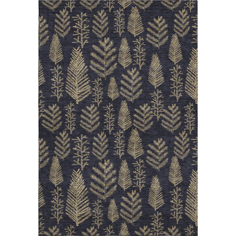 Luxury Washable Indoor/Outdoor Merry & Bright Black 8\' x 10\' Rug
