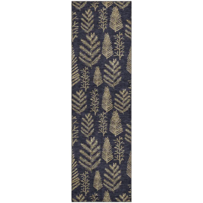 Luxury Washable Indoor/Outdoor Merry & Bright Black 2\'3\" x 7\'6\" Runner Rug