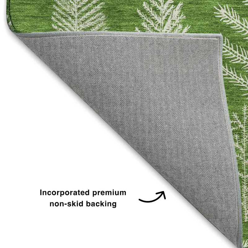 Luxury Washable Indoor/Outdoor Merry & Bright Green 9\' x 12\' Rug