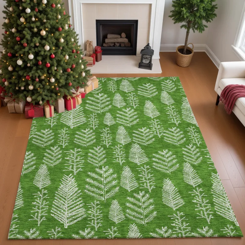 Luxury Washable Indoor/Outdoor Merry & Bright Green 9\' x 12\' Rug