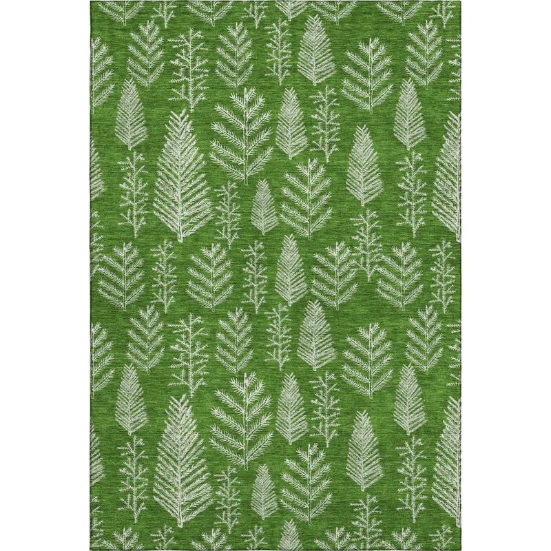 Luxury Washable Indoor/Outdoor Merry & Bright Green 9\' x 12\' Rug