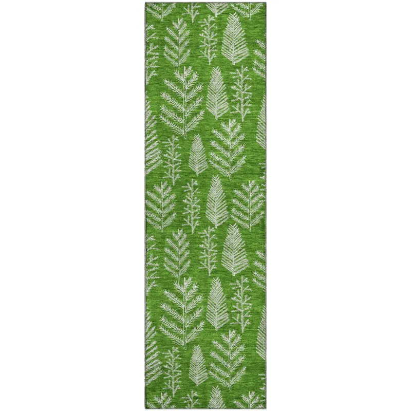 Luxury Washable Indoor/Outdoor Merry & Bright Green 2\'3\" x 7\'6\" Runner Rug