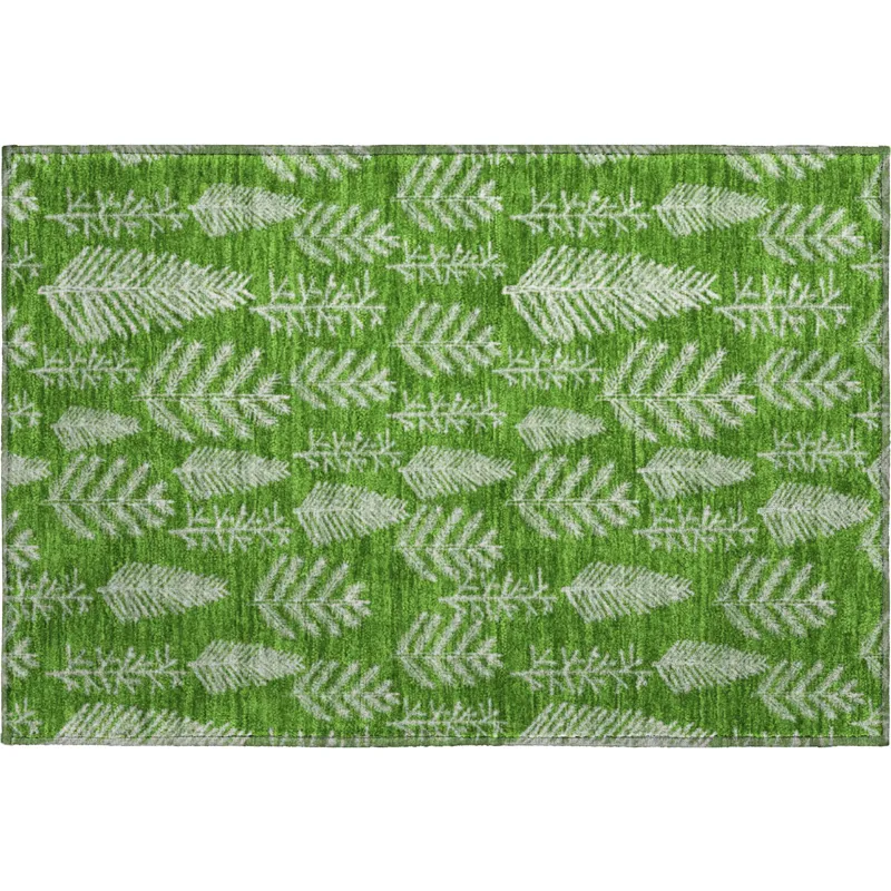 Luxury Washable Indoor/Outdoor Merry & Bright Green 1\'8\" x 2\'6\" Rug