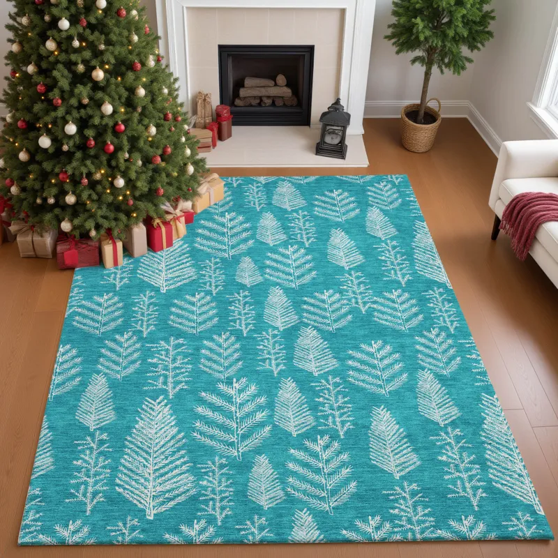Luxury Washable Indoor/Outdoor Merry & Bright Teal 2\'6\" x 3\'10\" Rug