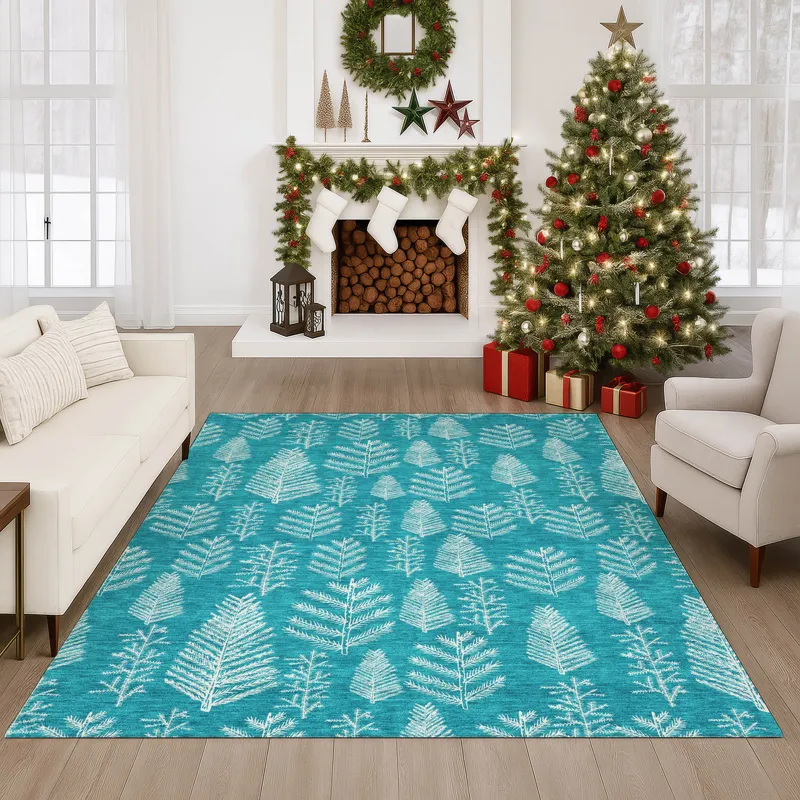 Luxury Washable Indoor/Outdoor Merry & Bright Teal 2\'6\" x 3\'10\" Rug