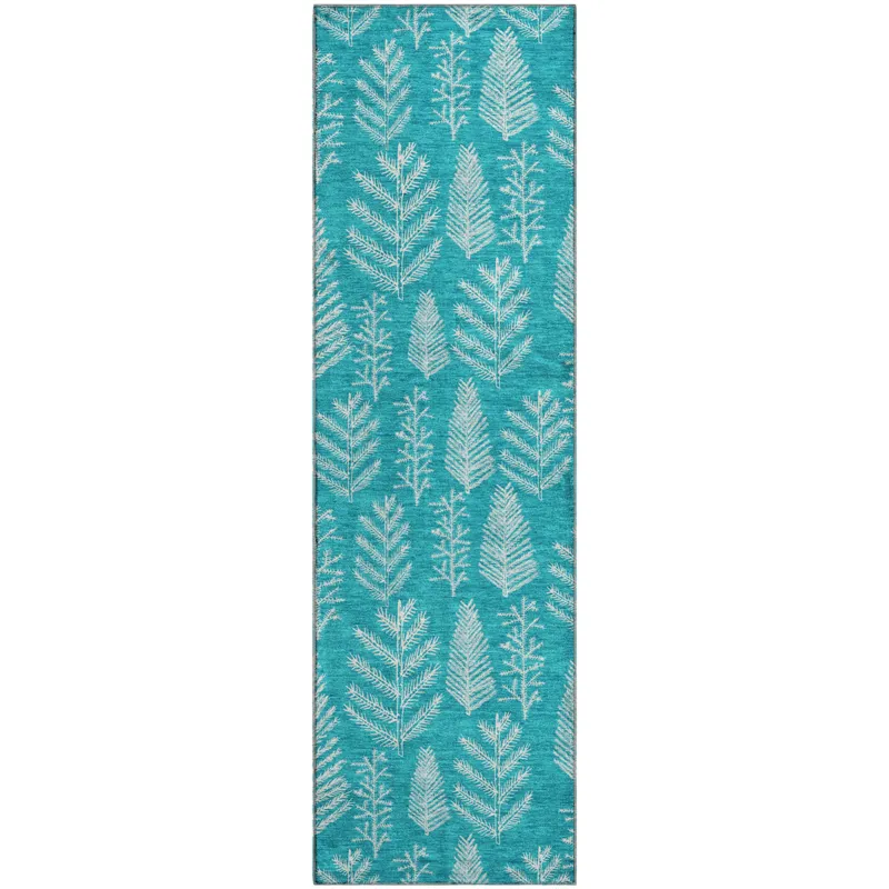 Luxury Washable Indoor/Outdoor Merry & Bright Teal 2\'3\" x 7\'6\" Runner Rug