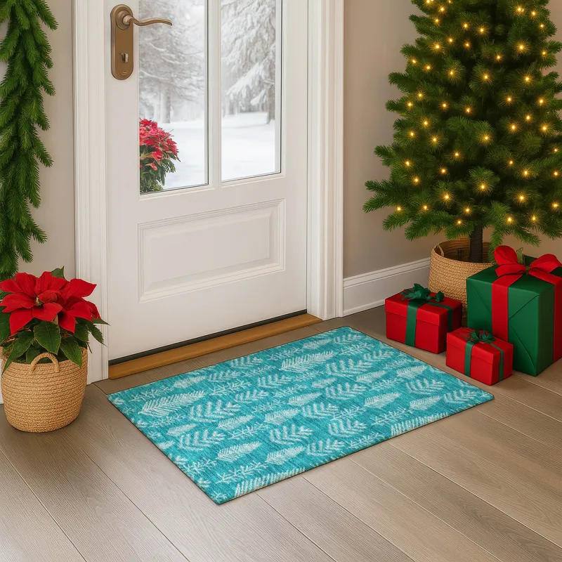 Luxury Washable Indoor/Outdoor Merry & Bright Teal 1\'8\" x 2\'6\" Rug