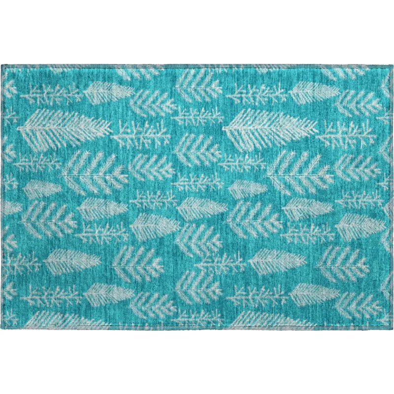 Luxury Washable Indoor/Outdoor Merry & Bright Teal 1\'8\" x 2\'6\" Rug