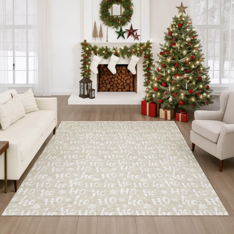 Luxury Washable Indoor/Outdoor Merry & Bright Beige 9\' x 12\' Rug