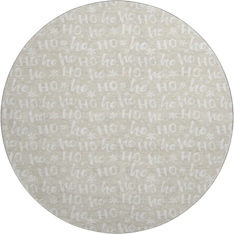 Luxury Washable Indoor/Outdoor Merry & Bright Beige 8\' x 8\' Round Rug