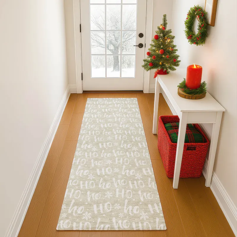 Luxury Washable Indoor/Outdoor Merry & Bright Beige 2\'3\" x 7\'6\" Runner Rug