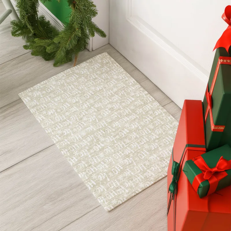 Luxury Washable Indoor/Outdoor Merry & Bright Beige 1\'8\" x 2\'6\" Rug