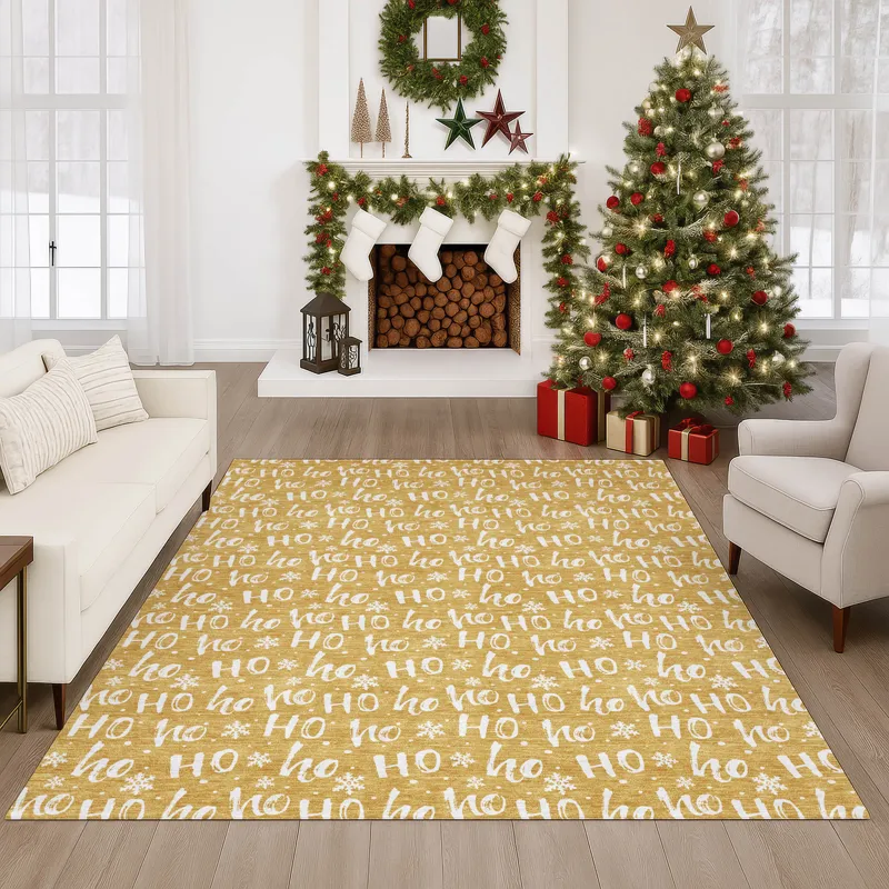 Luxury Washable Indoor/Outdoor Merry & Bright Gold 9\' x 12\' Rug
