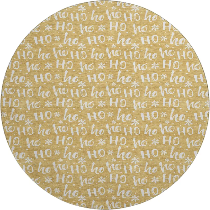 Luxury Washable Indoor/Outdoor Merry & Bright Gold 8\' x 8\' Round Rug