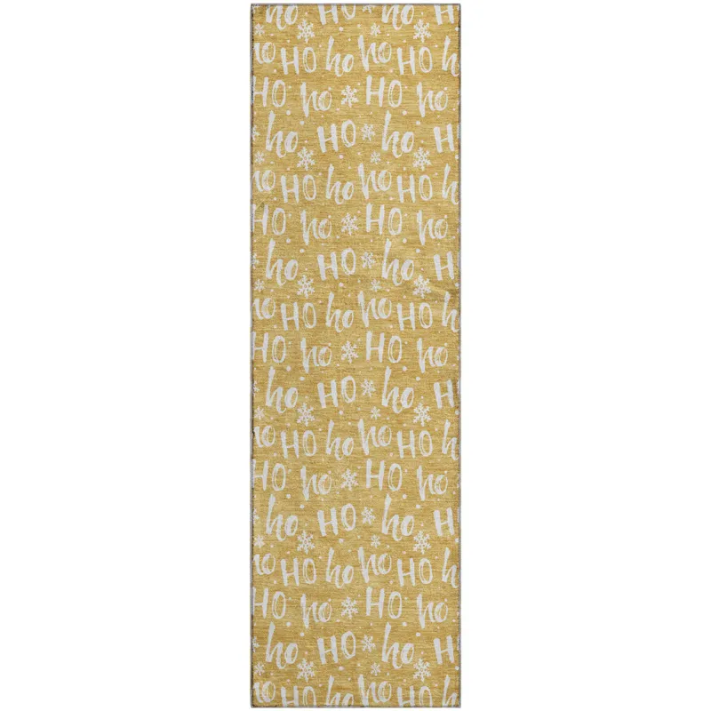 Luxury Washable Indoor/Outdoor Merry & Bright Gold 2\'3\" x 7\'6\" Runner Rug